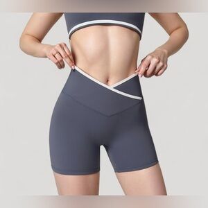 Women's Gray High-Waisted Criss Cross Shorts